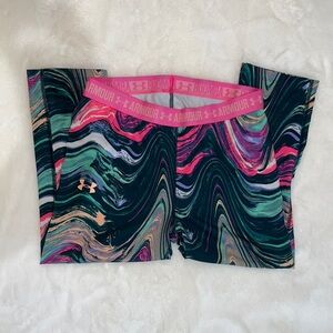 Girls Under Armour Pink Green Marble Capri Leggings